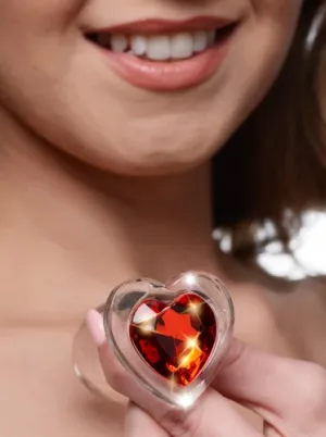Booty Sparks Red Heart Gem Glass Anal Plug - Small