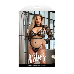 Fantasy Lingerie Vibes Barbed Wire Fishnet Bralette. Shrug & Panty Queen Size