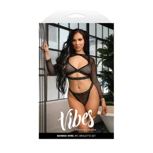 Fantasy Lingerie Vibes Barbed Wire Fishnet Bralette. Shrug & Panty S/M
