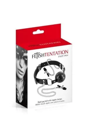 Fetish Tentation Rigid Ball Gag with Nipple Clamps