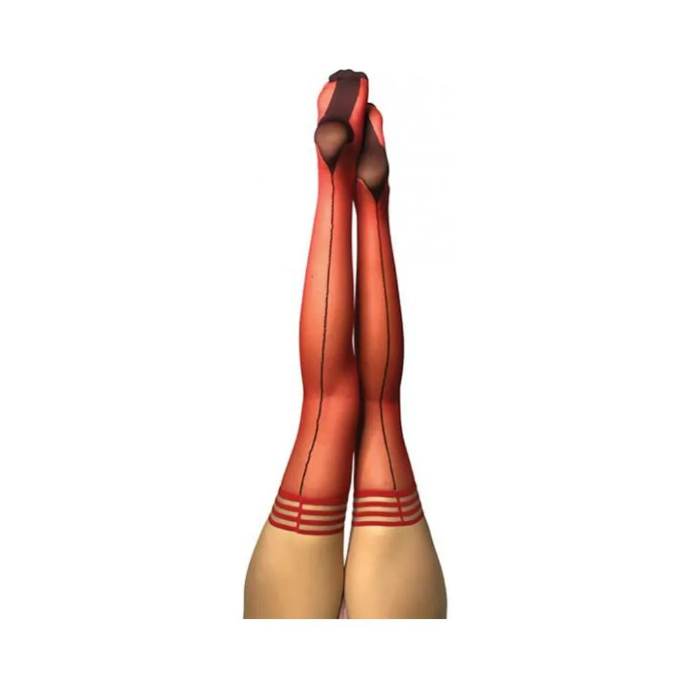 Kixies Monica Red Sheer With Black Seam And Cuban Heel - Size B
