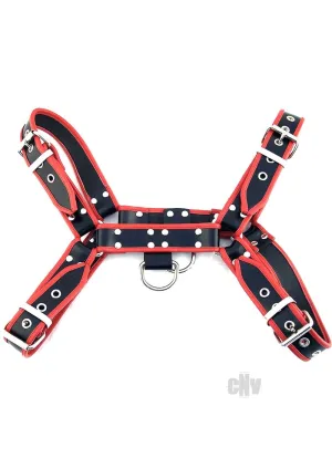 Leather Harness - BLK with RED X LARGE
