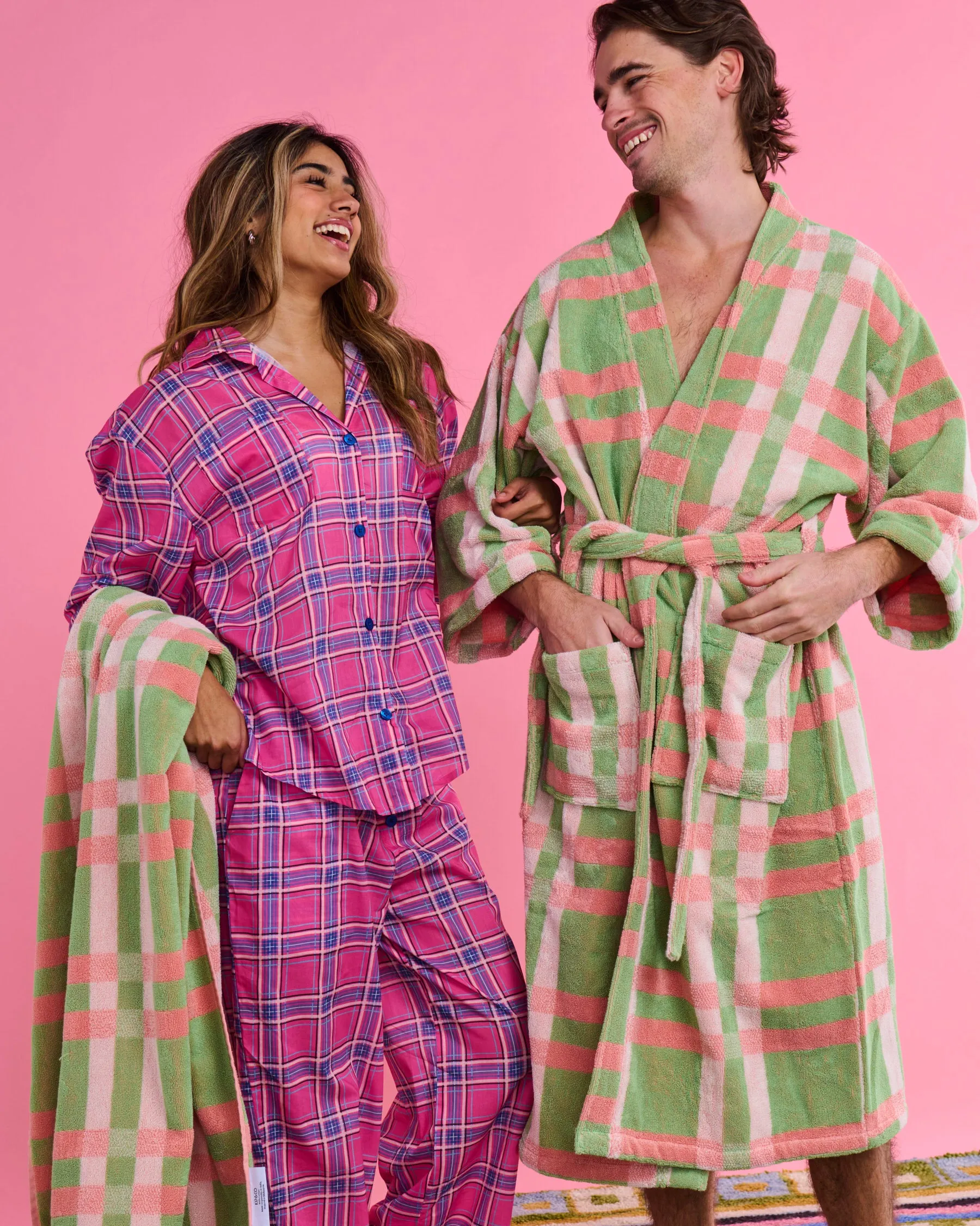 Pinky Tartan Organic Cotton Long Sleeve Shirt & Pant Pyjama Set