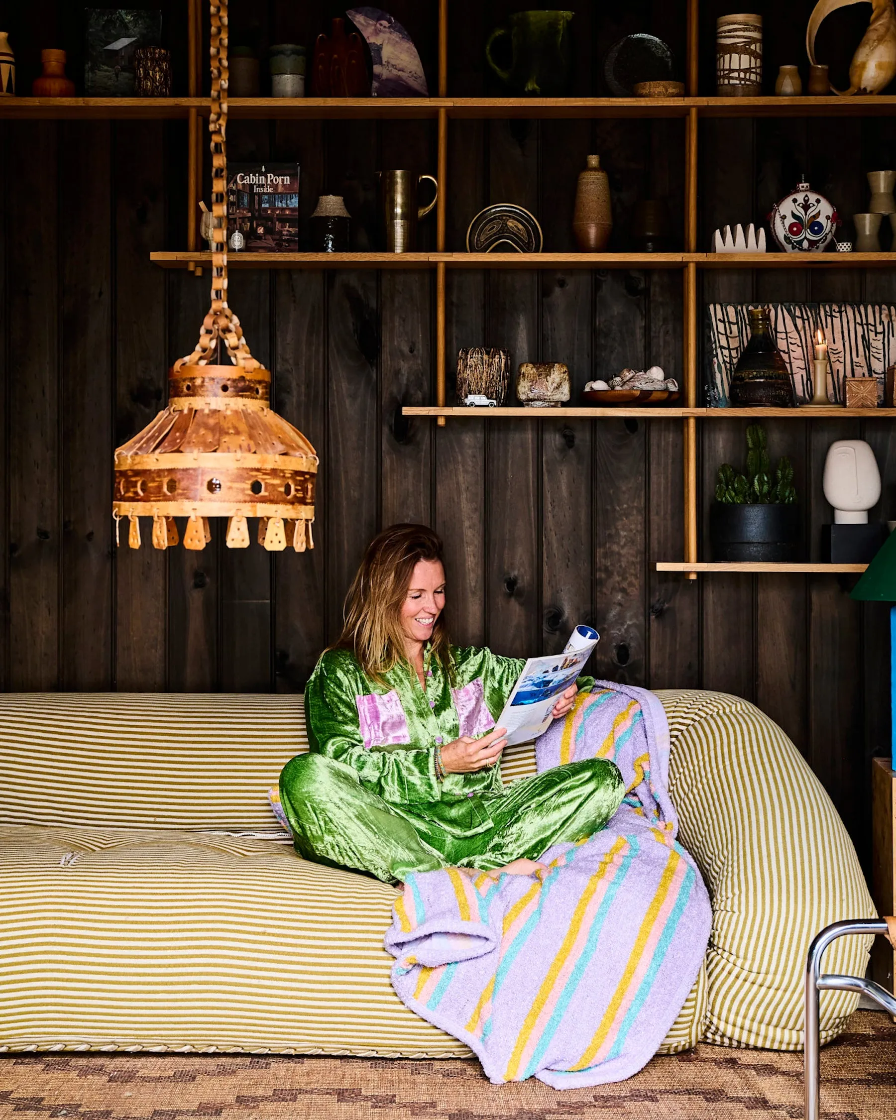 Pistachio Adult Velvet Long Sleeve Shirt & Pant Pyjama Set