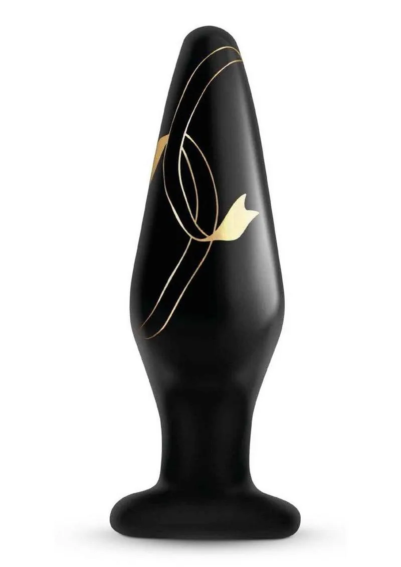 Secret Kisses 4.5' Handblown Glass Plug - Black/Gold