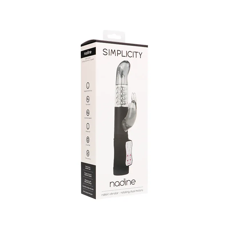 Simplicity NADINE rabbit vibrator - rotating dual motors - Black
